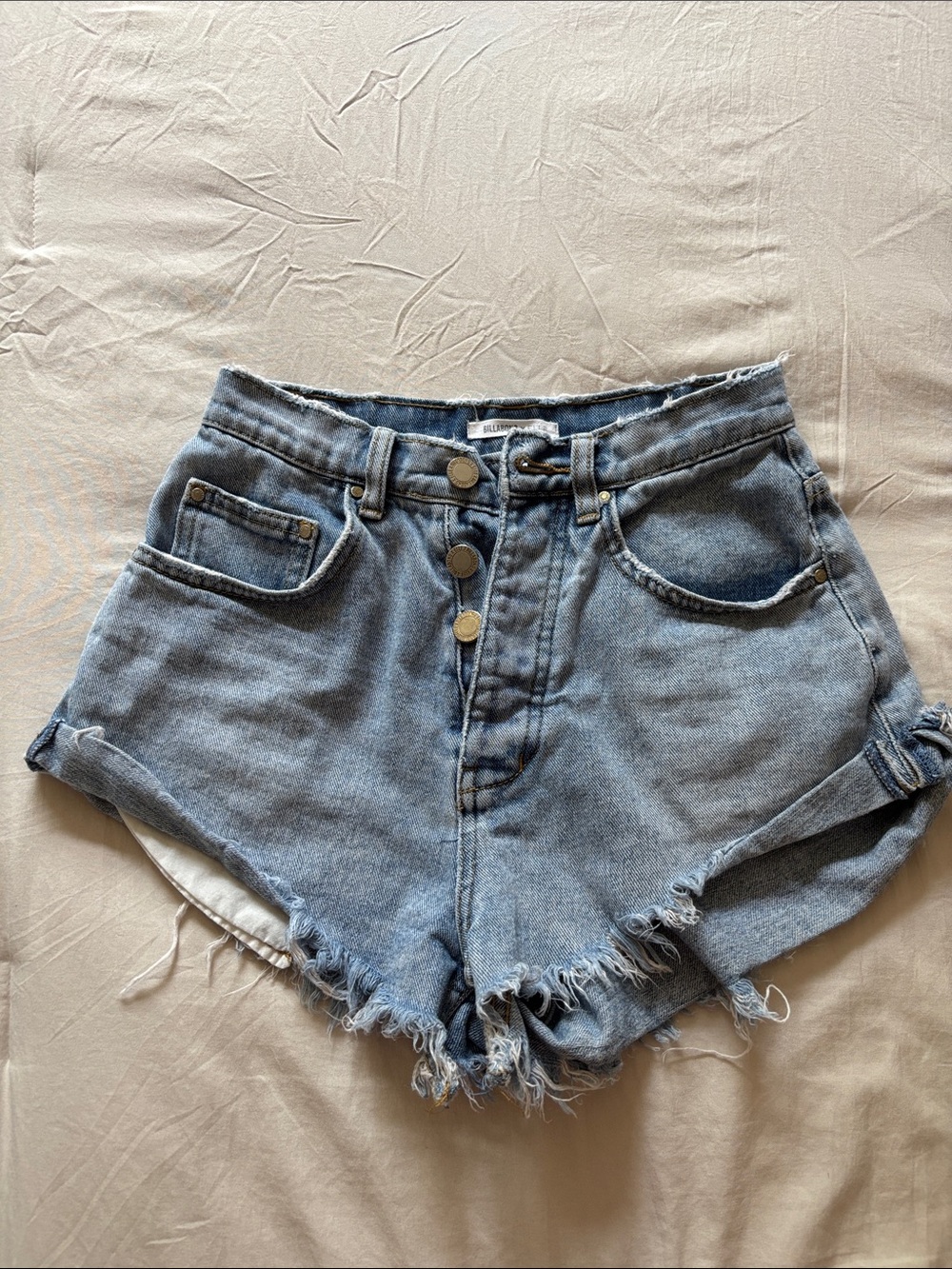 Billabong Light Blue High-Rise Frayed Denim Shorts